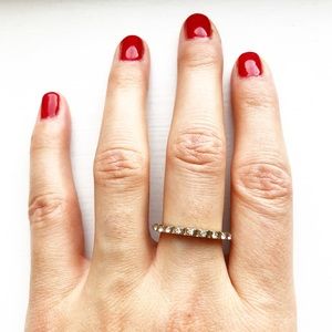 Thin & dainty silver segmented pave diamond ring